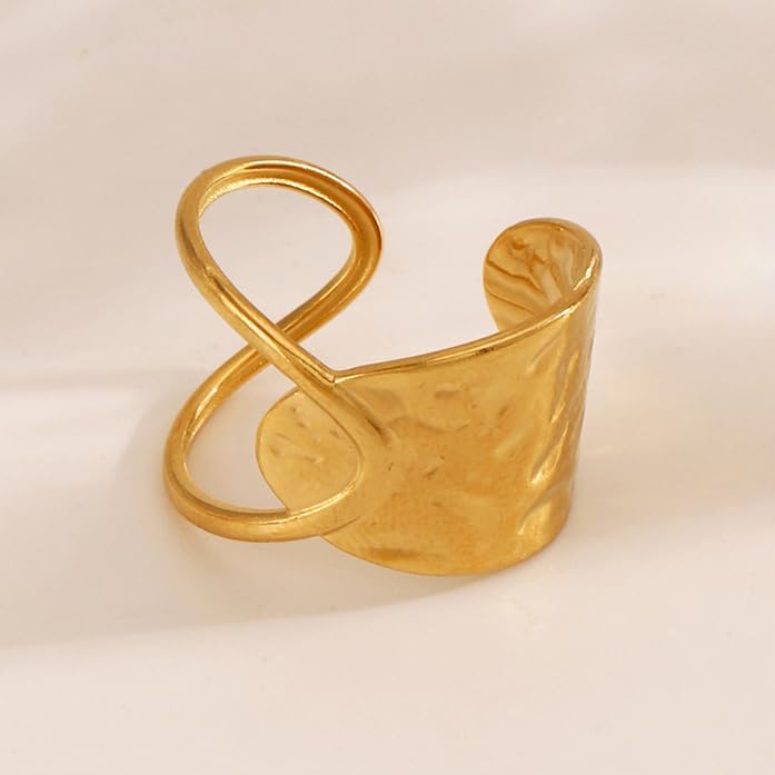 AiTURE Chunky Rings For Women, Gold Silver Thumb Ring Asymmetrical Wavy Curve Ring Adjustable Non Tarnish Dainty Stainless Steel New Year Anniversary Birthday Jewelry Gift - Image 2